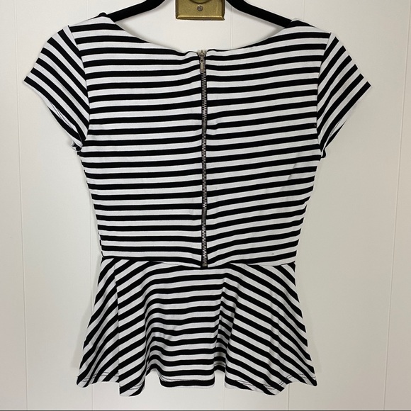 Bebe peplum cutout black & white stripes zipper xs - Picture 5 of 5